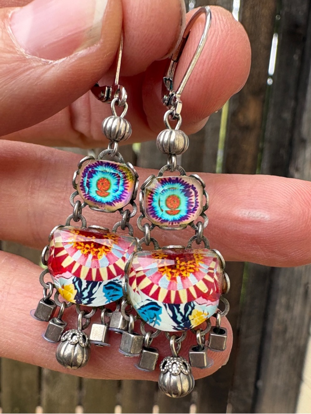 Ayala Bar Handcrafted Multicolored Floral Pattern Dangle Earrings